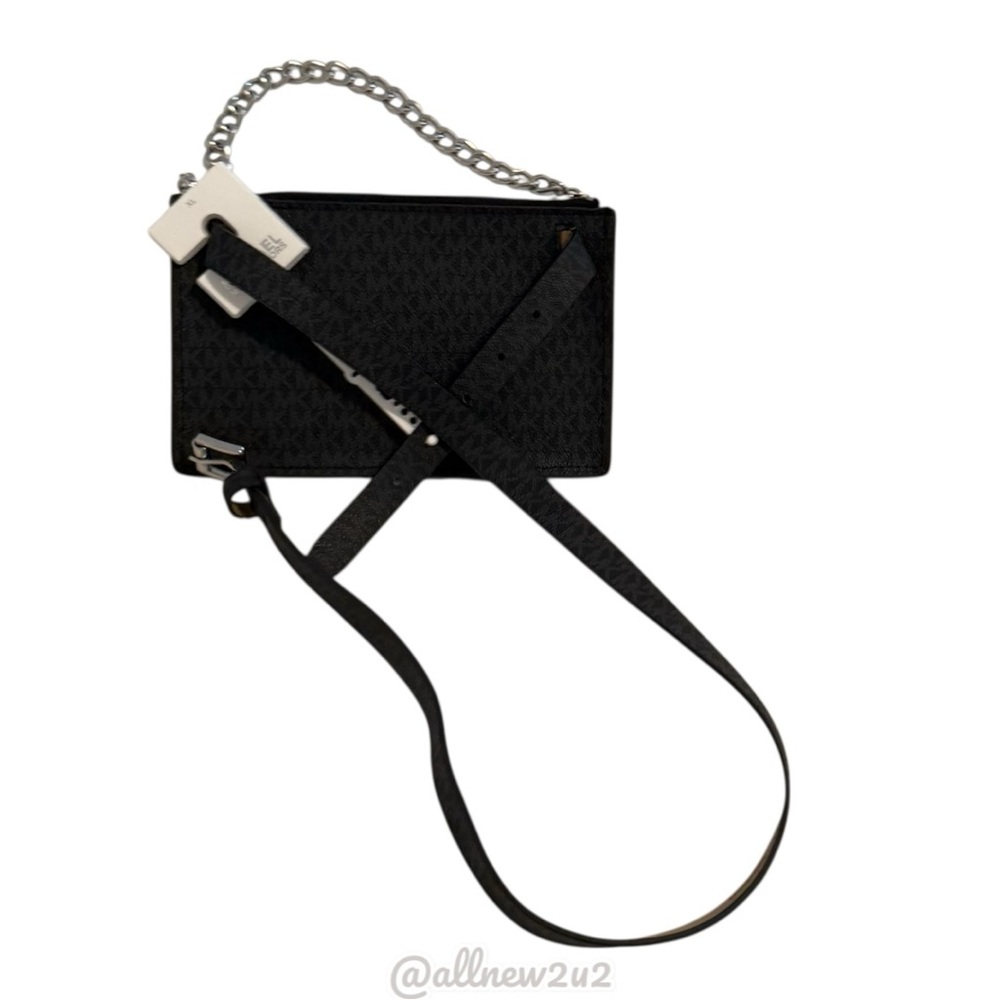 New Michael Kors Black & Charcoal Monogram Belt Bag Crossbody Clutch Size XL - Picture 2 of 13